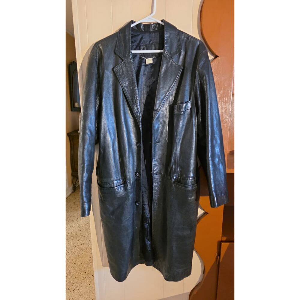 Peaux de Rêve Unisex Adult Vintage Black Lamb Leather‎ Long Overcoat S 36/38